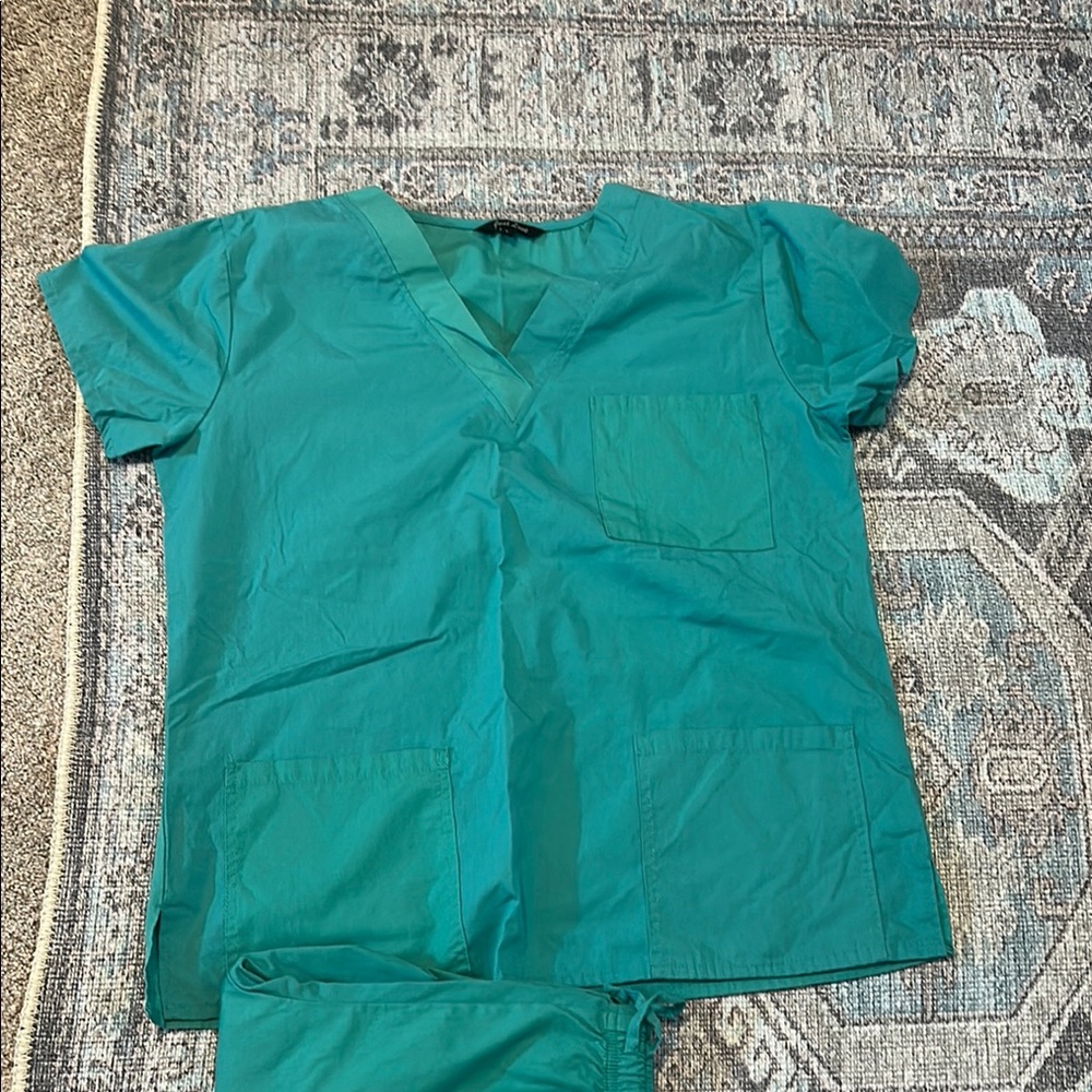 Teal Scrub Top and Pants Set